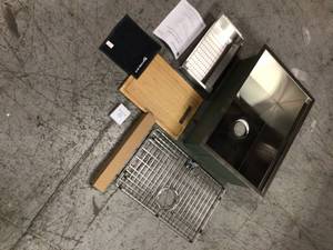 lot 111 image: All-in-One Undermount Stainless Steel 27 in. Single Bowl Kitchen Workstation Sink with Faucet and Accessories Kit by Glacier Bay