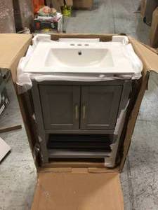 lot 115 image: 24 in. W x 33 in H Vanity in Gray with Ceramic Top in White with White Basin by Unbranded