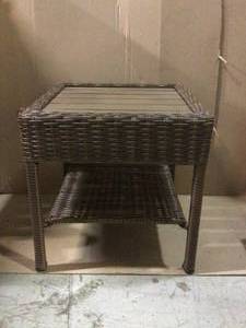 Cambridge Brown Wicker Square Outdoor Side Table by Hampton Bay