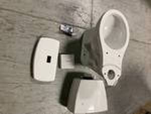 Foundations 2-piece 1.28 GPF Single Flush Elongated Toilet in White by Delta (Good condition) see pictures