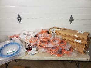 Large Lot of 68 Cat 6 Cords, Projector Ceiling Mounts, Fiber Cords, Etc