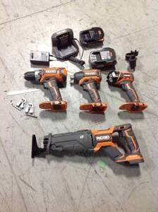 18V Brushless Cordless 4-Tool Combo Kit with (1) 2.0Ah Battery, (1) 4.0 Battery, Charger and Bag by RIDGID in working conditions review all pictures&nbsp&nbsp