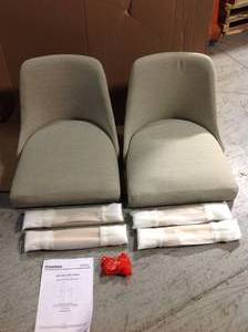 Benfield Natural Finish Upholstered Dining Chair with Biscuit Beige Seat (Set of 2) (20.6 in. W x 32 in. H) by StyleWell in good conditions