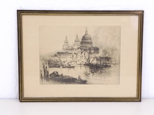 Antique Framed Signed Albany E. Howarth St. Pauls from the river