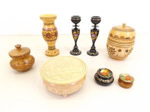 Lot of Hand Carved and Painted Ukranian Wood Boxes