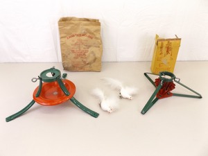 2 Antique Metal Christmas Tree Stands and Clip Doves