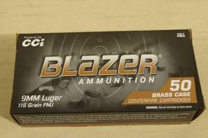 50 CCI Blazer Brass 9mm Luger 115 Gr FMJ Ammo