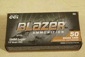 50 CCI Blazer Brass 9mm Luger 115 Gr FMJ Ammo