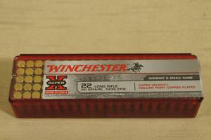 100 Winchester Super-X .22 LR 40 Gr Copper Plated HP Ammo