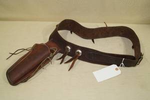 Vintage Western Style Leather Belt and Holster with Conchos