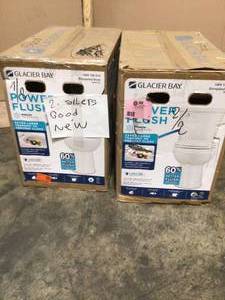 Lot of 2 Power Flush 2-Piece 1.28 GPF Single Flush Elongated Toilet in White with Slow-Close Seat Included by Glacier Bay (in good condition) review all pictures