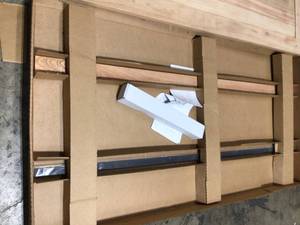 42 in. x 84 in. Rustic Unfinished Solid Wood Sliding Barn Door with Hardware Kit by JELD-WEN (good condition) see all pictures