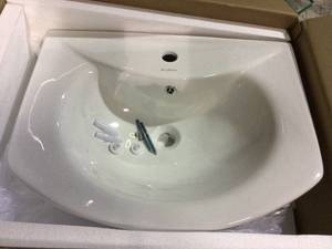lot 2 image: Chateau Pedestal Bathroom Sink Round Single Faucet Hole in White