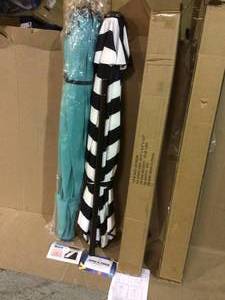 lot 11 image: 9 ft. Market Patio Umbrella Table with Push Button Tilt and Crank in Black and White