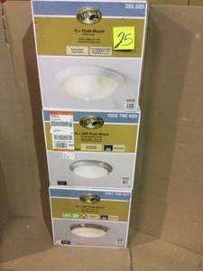 lot 25 image: 15 in. 3-Light White Dome Flush Mount with White Glass Shade by Hampton Bay