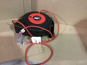 lot 35 image: 50 ft. Retractable Cord Reel with Ceiling Wall Mount Swivel Bracket and LED Light Connector by VIVOHOME