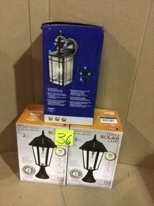 lot 36 image: Topaz Outdoor Black Solar Integrated LED Post Light with 3 Mounting Options and GS Solar LED Light Bulb by GAMA SONIC