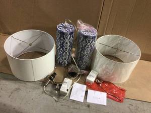 lot 45 image: Patina Vie 27.5 in. Blue and White Ceramic Table Lamp with White Shade