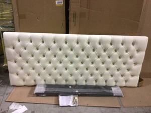 lot 54 image: Queen Emmie Square-Tufted Adjustable Stone Upholstered Headboard