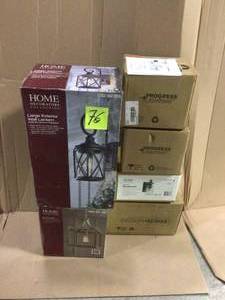 lot 76 image: MIX LOT OF 1-Light Black 18.75 in. Outdoor Wall Lantern Sconce with Seeded Glass