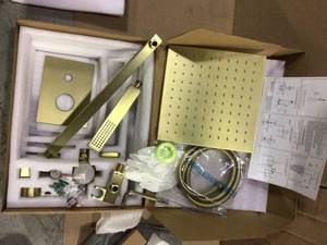 lot 84 image: SHAMANDA Brass Rainfall Shower System, Luxury Bathroom Shower Set Brushed Gold