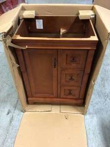 lot 101 image: Naples 24 in. W Bath Vanity Cabinet Only in Warm Cinnamon with Right Hand Drawers by Home Decorators Collection