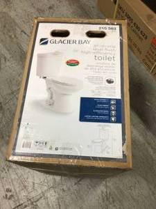 lot 106 image: 2-piece 1.1 GPF1.6 GPF High Efficiency Dual Flush Complete Elongated Toilet in White, Seat Included by Glacier Bay