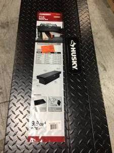 lot 107 image: 71.36 Matte Black Aluminum Full Size Crossbed Truck Tool Box by Husky Damaged No Keys  Does Not Open See Photos