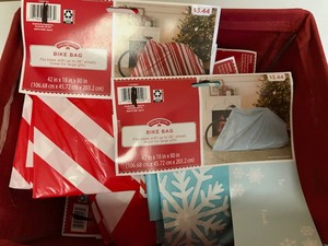 Basket of Holiday Bike Wrapping Bags