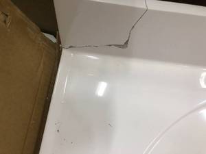 61 in. W Cultured Marble Vanity Top with Solid White Single Faucet Hole Double Bowl with Solid White Basin by Design House- damaged - see pictures
