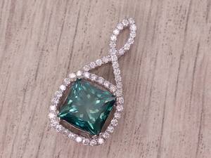 lot 10 image: New Rare 2.30 Carat Sea Blue Green Natural Diamond Infinity Halo Pendant in 14k Gold $13,000 Appraisal