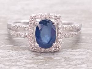 lot 16 image: High Quality 1.11 Carat Blueberry Blue Sapphire Diamond Halo Ring in 14k Gold