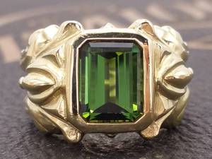 lot 17 image: Frederica 3.60 Carat Green Tourmaline Ring With Roman Flair in 18k Gold