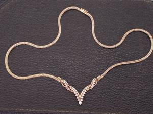 lot 20 image: 1.00 Carat Diamond V Design Estate Necklace With Fancy Wheat Chain in 14k Gold