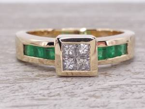 lot 24 image: BITA Invisible Set Diamond and Natural Emerald Channel Set Ring in 14k Gold