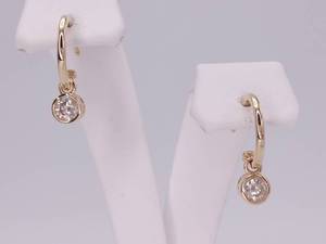 lot 27 image: Lovely 12 Carat Diamond Solitaire Dangle Hoop Earrings in 14k Gold