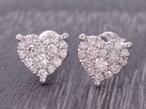 lot 30 image: Bright .70 Diamond Heart Custer Earrings in 14k Gold