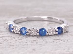lot 32 image: Bluebell Blue Natural Sapphire and Diamond Band  Ring in 14k Gold