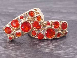 lot 37 image: 1.10 Carat Orange Mandarin Garnet Hinged Huggie Earrings in 14k Gold