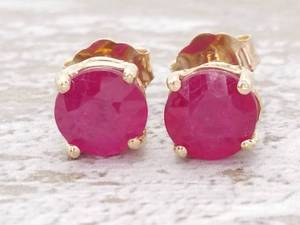 lot 42 image: 1.20 Carat Raspberry Red Natural Ruby Stud Earrings in 14k Gold
