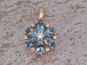 lot 50 image: 1.13 Carat Floral Cluster Natural Aquamarine and Diamond Pendant in 14k Gold