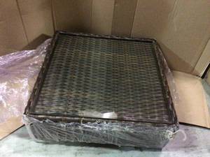 lot 7 image: Commercial Dark Brown Square Wicker Outdoor Patio Coffee Table with Glass Top &nbspCustomer Returns See Pictures