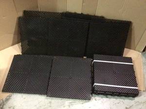 lot 9 image: 15.75 in. x 15.75 in. Black Ribtrax Smooth ECO Flooring, (6-TilePack) (10 sq. ft.) Customer Returns See Pictures