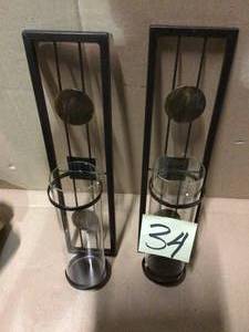 lot 34 image: Contemporary Metal Brown Wall Candle Sconces with Antique Patina Medallions (Set of 2) by DANYA B &nbspCustomer Returns See Pictures