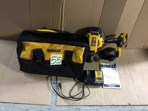 lot 55 image: 20-Volt MAX Lithium-Ion 15-Degree Cordless Roofing Nailer Kit with Battery 2.0 Ah Charger and Bag by DEWALT &nbspCustomer Returns See Pictures