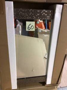 lot 60 image: 24 in. W x 30 in. H Fog Free Framed Recessed or Surface Mount Bathroom Medicine Cabinet in Brushed Nickel &nbspCustomer Returns See Pictures