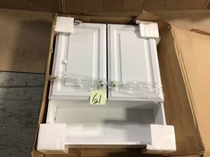 lot 61 image: 23-18 in. W x 27-78 in. H Framed Surface-Mount Bathroom Medicine Cabinet in White by Glacier Bay &nbspCustomer Returns See Pictures