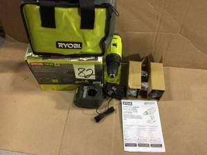 lot 82 image: ONE 18V Lithium-Ion Cordless 12 in. DrillDriver Kit with (2) 1.5 Ah Batteries, Charger, and Bag by RYOBI &nbspCustomer Returns See Pictures