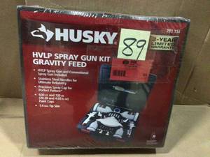 lot 89 image: HVLP and Standard Gravity Feed Spray Gun Kit by Husky &nbspCustomer Returns See Pictures