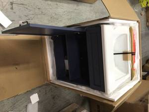 lot 110 image: Lincoln 24 in. W x 22 in. D Vanity in Midnight Blue with Marble Vanity Top in White with White Sink by Home Decorators Collection (good condition) review pictures